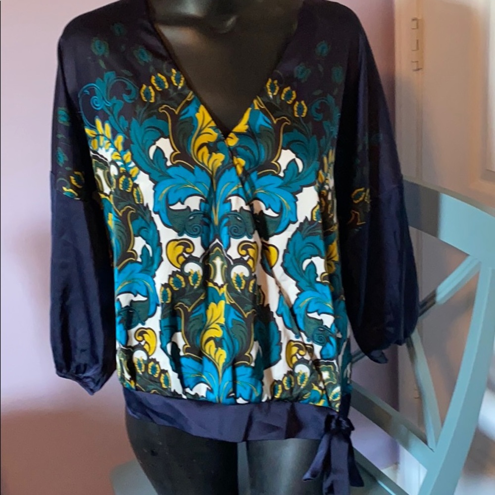 Short sleeve faux wrap blouse